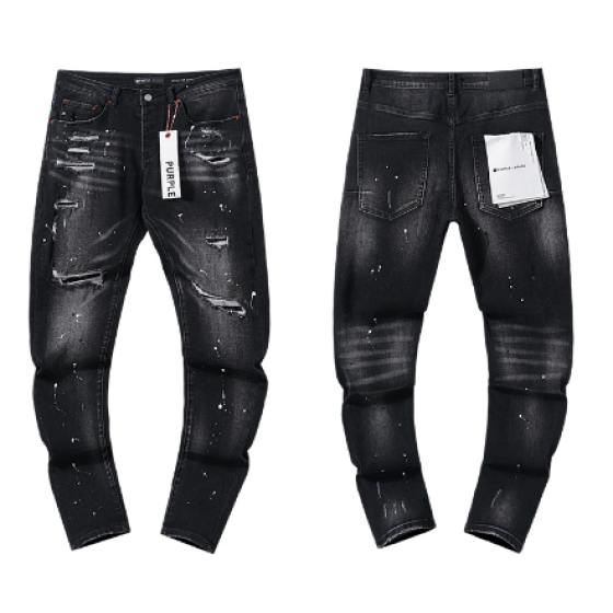 Black Washed Slim Denim Jeans with Paint Splatter and Heavy Distressing
